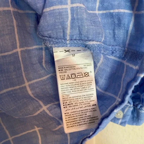 Old Navy Women’s Cotton Shirt Blouse Lightweight Blue White Plaid Medium M - Picture 5 of 7